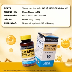 Mason Natural Viên Uống Bổ Sung Calcium Citrate + D3 Hộp 60 viên - Chính Ngạch Mỹ