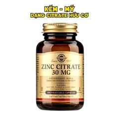 Solgar Viên Uống Bổ Sung Kẽm (Zinc Citrate) 30 MG  100 Viên - Chính Ngạch Mỹ