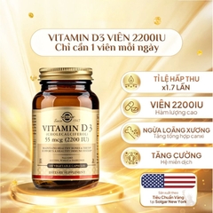 Solgar Viên Uống Bổ Sung Vitamin D3 2200 IU 100 Viên  - Chính Ngạch Mỹ