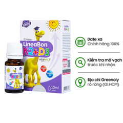 Combo 2 Hộp Lineabon K2 + D3 Dung Dịch Bổ Sung Vitamin Giúp Bé Ngủ Ngon, Tăng Chiều Cao Chai 10ml