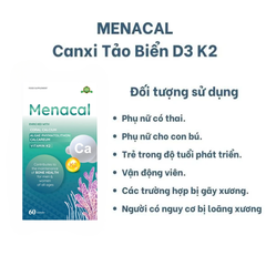 Menacal Canxi Tảo Biển Kèm D3 K2 Tăng Khả Năng Hấp Thu 60 Viên
