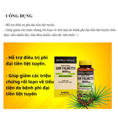 Mason Natural Viên Uống Hỗ Trợ Tuyến Tiền Liệt Saw Palmetto 500mg 60 Viên