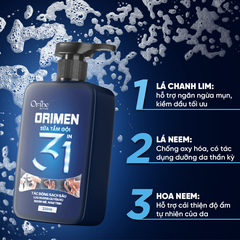 Orimen Sữa Tắm Gội 3 in 1 Cho Nam Hương Quyến Rũ Mạnh Mẽ 220ml