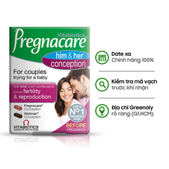 Vitabiotics Viên Uống Hỗ Trợ Tăng Khả Năng Thụ Thai Cho Nam & Nữ Pregnacare Him & Her Conception 60 Viên