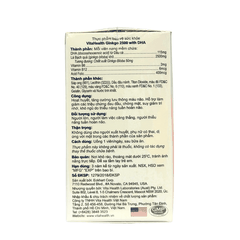VitaHealth Viên Uống Ginkgo 2500 With DHA Bổ Não Tăng Cường Lưu Thông Máu Não