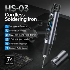 Mỏ hàn dùng pin FNIRSI® HS-03 Cordless Soldering Iron, 18650 Removable Battery, USB-C, 212–842℉