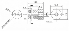 Khớp nối lục giác trục động cơ 4mm kích thước 12x18mm Hexagon Motor Coupling