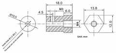 Khớp nối lục giác trục động cơ 6mm kích thước 12x18mm Hexagon Motor Coupling