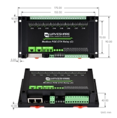 Waveshare Dual Ethernet Ports 8-ch Relay Module (C), Modbus RTU Protocol, PoE Power Supply