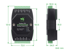 Waveshare Industrial 8-Ch Analog Output Module, 12-bit DA Conversion, Supports 8-ch Simultaneous Current Output, RS485 Modbus RTU Protocol