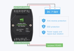 Waveshare Industrial 4-Ch DC Monitoring Module, 16-bit High-Precision Acquisition, RS485 Modbus RTU Protocol