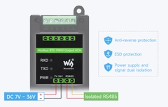 Waveshare Industrial 4-Ch PWM Output Module, Modbus RTU Protocol, Isolated RS485 Interface, Adjustable Frequency and Duty Cycle