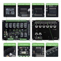 Waveshare Industrial Modbus RTU 8-ch Relay Module (B) with RS485 Interface, Multi Isolation Protection Circuits, 7~36V Power Supply