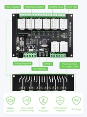 Waveshare Modbus RTU 8-ch Latching Relay Module (C) with RS485 Interface, Multi Isolation Protection Circuits