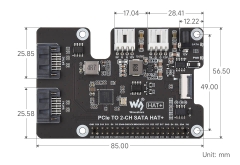 Mạch Waveshare PCIe To 2-Ch SATA HAT+ For Raspberry Pi 5