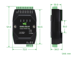 Waveshare Industrial-grade Isolated 4-Ch RS485 Hub, Expands 4-ch RS485 Sub Ports Via 1-ch RS485 Master Port