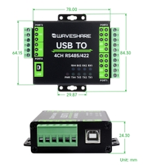Waveshare Industrial Isolated USB To RS485/422 Converter, Original FT4232HL Chip