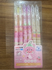 [BẤM] Hộp 12 cây bút viết bi BẤM xoá được Kecabi mực xanh / tím ngòi 0.5mm mẫu tự chọn