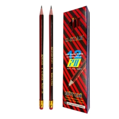 [Lẻ 1 cây] Bút viết chì gỗ Gstar 027 vỏ màu sọc đỏ đen 2B có đầu gôm