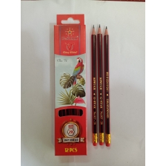 [Lẻ 1 cây] Bút viết chì gỗ Gstar 027 vỏ màu sọc đỏ đen 2B có đầu gôm