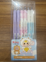 [BẤM] Hộp 12 cây bút viết bi BẤM xoá được Kecabi mực xanh / tím ngòi 0.5mm mẫu tự chọn