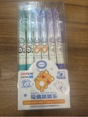 [BẤM] Hộp 12 cây bút viết bi BẤM xoá được Kecabi mực xanh / tím ngòi 0.5mm mẫu tự chọn