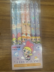 [BẤM] Hộp 12 cây bút viết bi BẤM xoá được Kecabi mực xanh / tím ngòi 0.5mm mẫu tự chọn