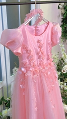 Váy Công Chúa Cao Cấp Màu Hồng Cho Bé Đính Hoạ Tiết Thủ Công