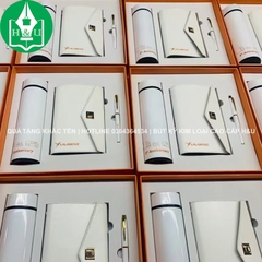 Bộ Quà Tặng Bình Giữ Nhiệt, Bút ký, Sổ Tay Bìa Da In Logo LALAMOVE