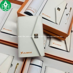 Bộ Quà Tặng Bình Giữ Nhiệt, Bút ký, Sổ Tay Bìa Da In Logo LALAMOVE