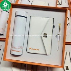 Bộ Quà Tặng Bình Giữ Nhiệt, Bút ký, Sổ Tay Bìa Da In Logo LALAMOVE