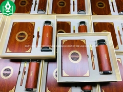 Bộ Quà Tặng Gỗ - Sổ Tay, Bình Giữ Nhiệt, Bút Ký Gia Công Logo Công Ty