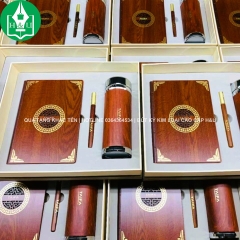 Bộ Quà Tặng Gỗ - Sổ Tay, Bình Giữ Nhiệt, Bút Ký Gia Công Logo Công Ty