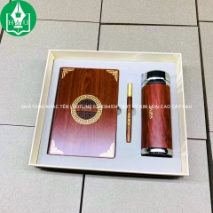 Bộ Quà Tặng Gỗ - Sổ Tay, Bình Giữ Nhiệt, Bút Ký Gia Công Logo Công Ty