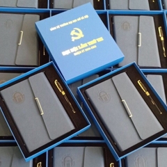 GIftset Sổ Tay Bìa Còng Và Bút Ký Kim Loại Màu Xanh Dương