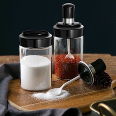 Hũ thủy tinh đựng gia vị có thìa - hũ gia vị kèm nắp và thìa - lọ đựng gia vị thông minh