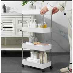 Kệ đựng đồ đa năng 4 tầng có bánh xe đẩy chuyên dụng cho spa, phòng tắm, bếp chất liệu inox cao cấp
