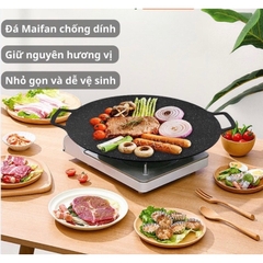Chảo Đá Nướng Chống Dính Không Cần Dầu Hàn Quốc Size 34cm - Chảo Đa Năng Chiên, Xào, Rán, Nướng BBQ