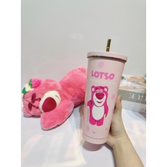 Ly Giữ Nhiệt Gấu Dâu Lotso 750ml Inox 304 Giữ Nhiệt 6-12h tặng Kèm Ống Hút