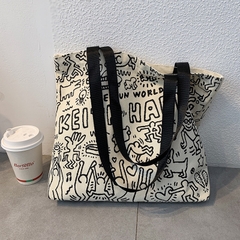 Túi Tote Size Lớn Đi Học, Đi Chơi Soci Store Mẫu Keith Haring Độc Đáo Có Khóa và Ngăn Kéo Phụ