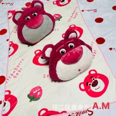Bộ Chăn Gối 3 Tròn Hình Thú Bông Gấu Dâu Hồng Lotso Mềm Mịn, Gối Kèm Mền 1m Đáng Yêu