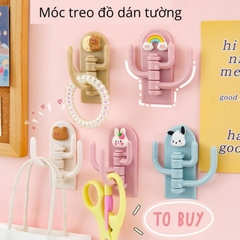Móc Treo Đồ 3 Nhánh Dán Tường Không Cần Khoan Họa Tiết Hoạt Hình Sáng Tạo Cute, Móc dán 3 nhánh kiểu xương rồng