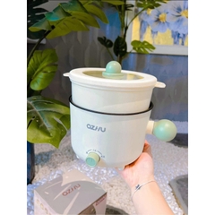 Nồi Lẩu Điện Mini Ozhu Có Tặng Kèm Lồng Hấp Cao Cấp Dùng Đễ Nấu Mì, Ăn Lẩu, Kho Chiên Xào Nấu Hâm Thức Ăn