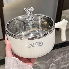 Ca Mì Inox 304 Hình Gấu Bạc Lunch Time Sang Chảnh Có Tay Cầm Siêu Xinh