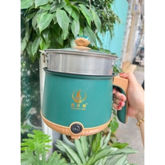 Ca Nấu Mì Nồi Lẩu Điện Mini Có Vỉ Hấp Inox 2 Tầng Chống Dính Size 18cm