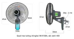 Quạt treo tường chinghai W-615A3 sải cánh 40cm, điều khiển từ xa