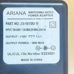 Adapter 18V 1A ARIANA AII-181WU-18 Connector Size 3.5mm x 1.35mm