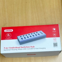 Bộ chia tín hiệu USB 7-Port USB Hub Data Hub Splitter USB Hub USB 3.0 H1314A01-EU Unitek and 12V Power Adapter USB Extension
