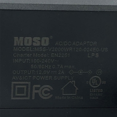 Adapter MOSO 12V 1.2A MSS-V2000WR120-024E0-US Connector Size 5.5mm x 2.0mm
