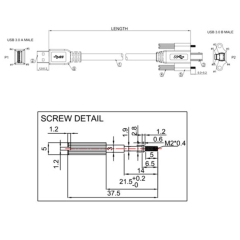 Cáp Original Industrial Camera USB 3.0 Type A to Type B Cable Locking Screw Dài 3M